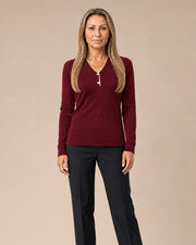 Maglia scollo a V con contrasto Artigli Bordeaux panna