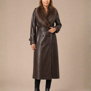 Artigli Abbigliamento Trench in ecopelle con collo effetto pelliccia 