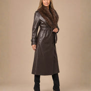 Artigli Abbigliamento Trench in ecopelle con collo effetto pelliccia 