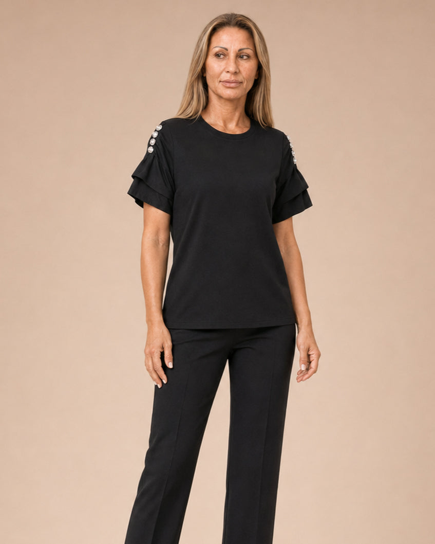 Artigli Abbigliamento T-shirt con maniche a pieghe e pietre 