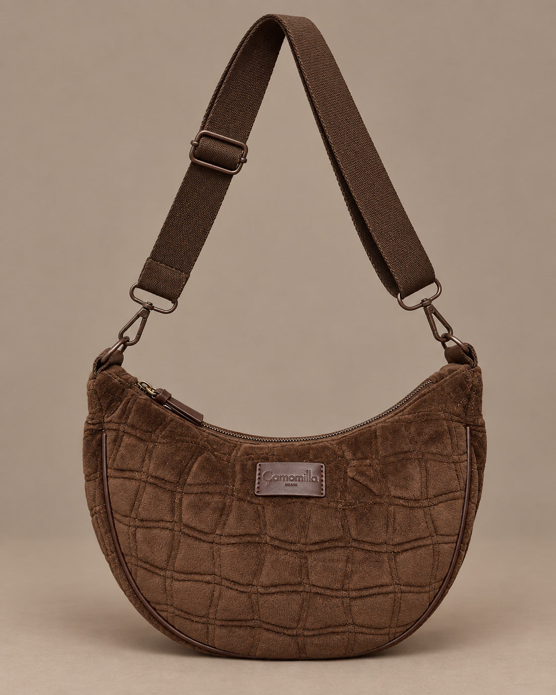 camomilla Accessori Borsa a mezzaluna effetto coccodrillo scamosciata 