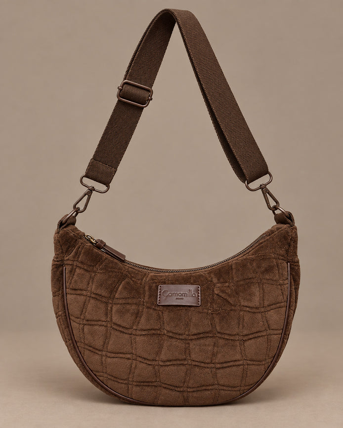 camomilla Accessori Borsa a mezzaluna effetto coccodrillo scamosciata 