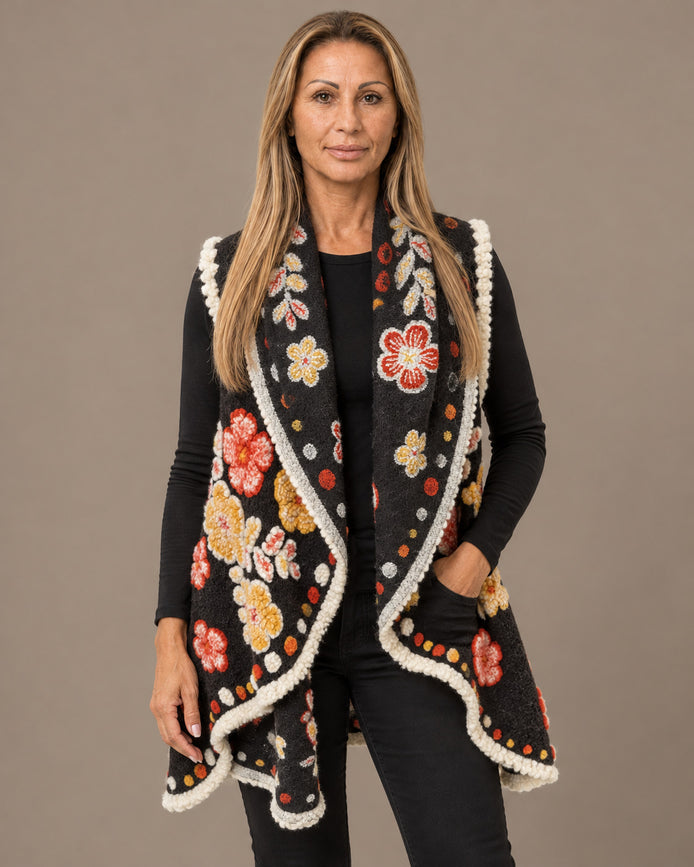 MARse pronto Abbigliamento Gilet floreale con applicazioni in rilievo 