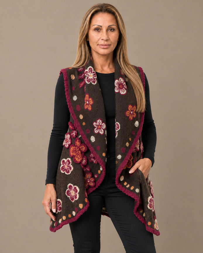 MARse pronto Abbigliamento Gilet floreale con applicazioni in rilievo 