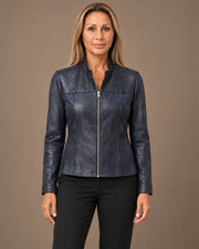 Giacca in ecopelle con collo alla coreana Daystar Marseta pronto Blu
