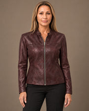 Giacca in ecopelle con collo alla coreana Daystar Marseta pronto Bordeaux