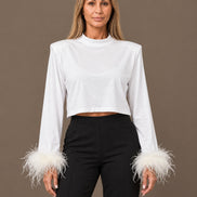 Marseta pronto Abbigliamento Maglia cropped con piume ai polsi 