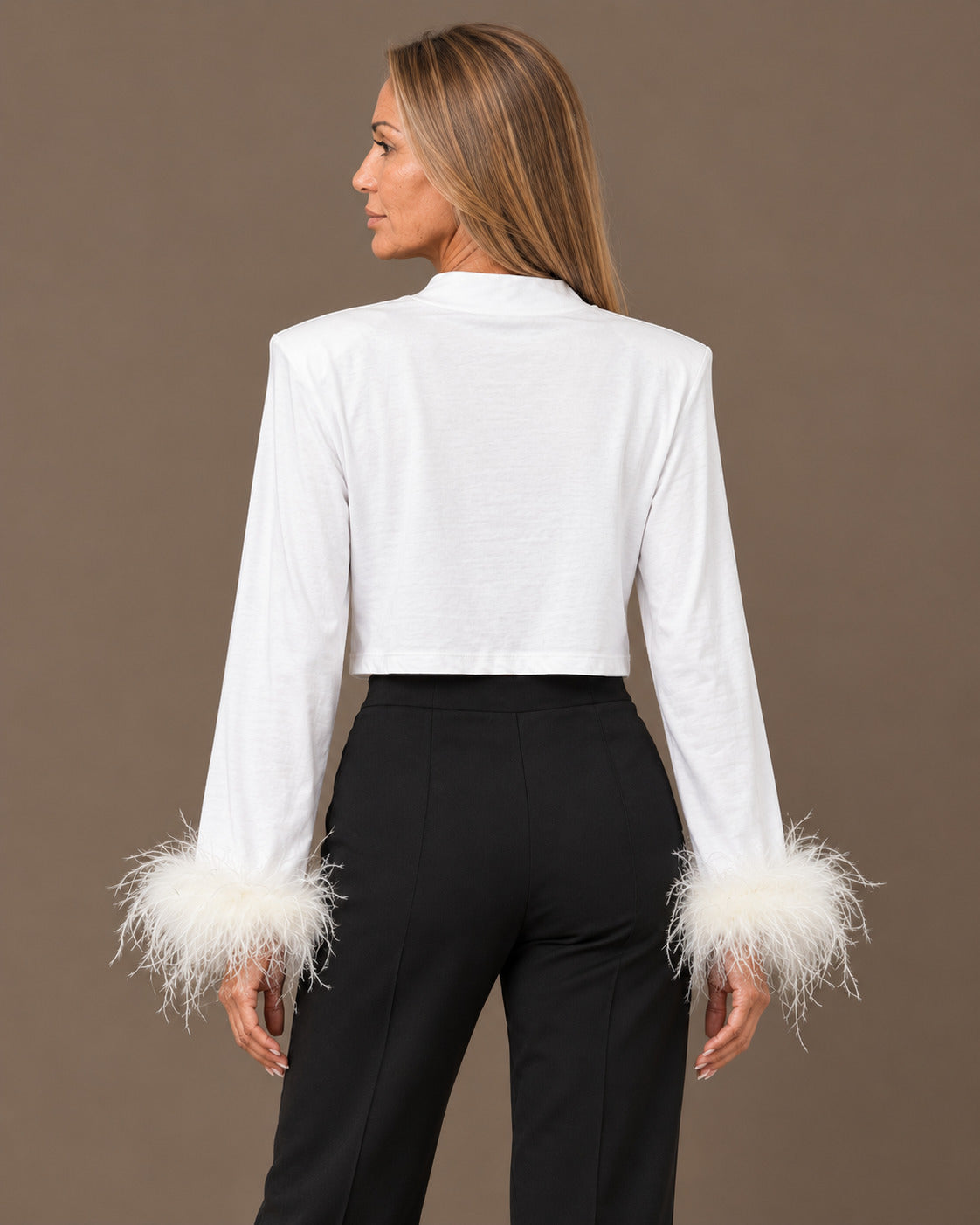 Marseta pronto Abbigliamento Maglia cropped con piume ai polsi 