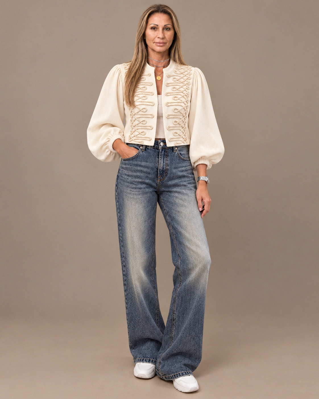 Marseta pronto Abbigliamento Jeans ampi con tasche a contrasto e borchie 