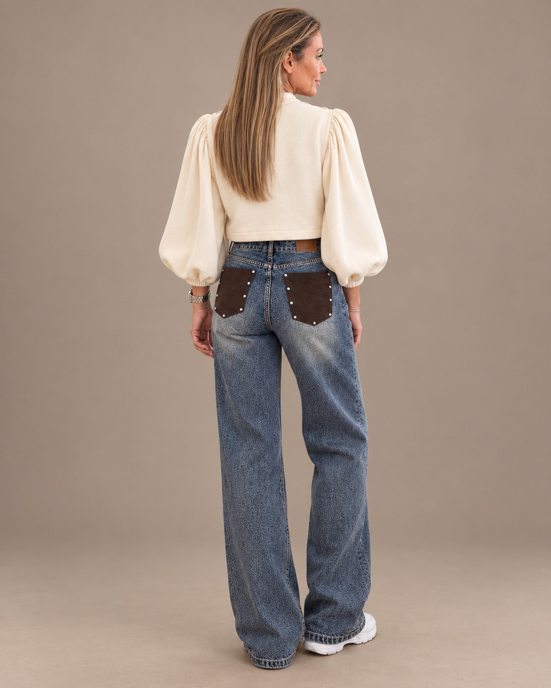 Marseta pronto Abbigliamento Jeans ampi con tasche a contrasto e borchie 