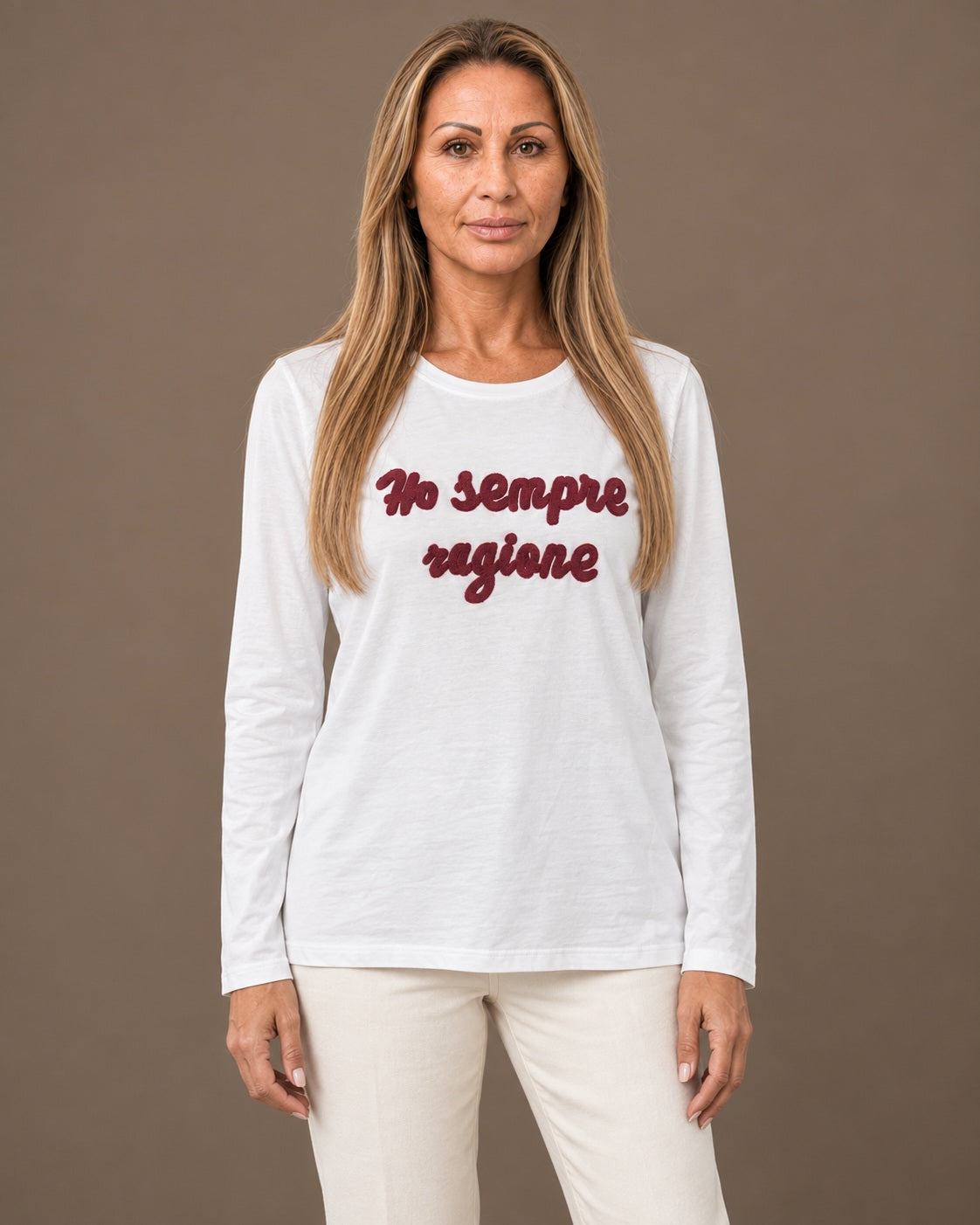 Marseta pronto Abbigliamento T-shirt a maniche lunghe con ricamo "Ho sempre ragione" 