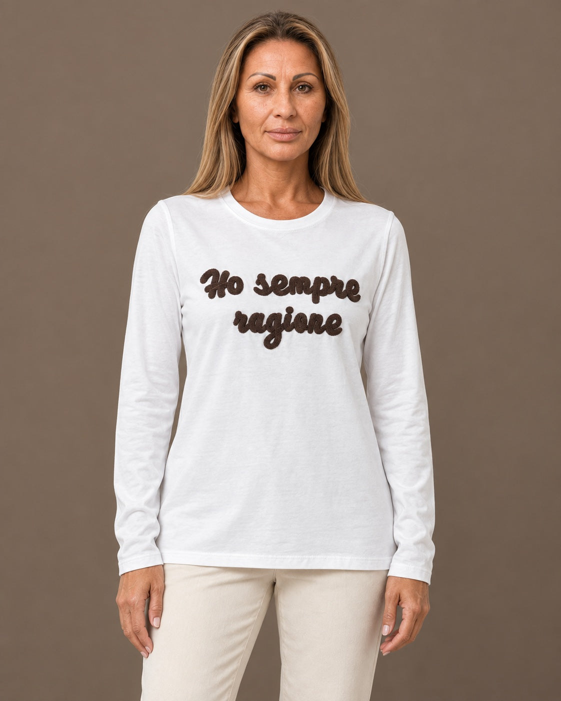 Marseta pronto Abbigliamento T-shirt a maniche lunghe con ricamo "Ho sempre ragione" 