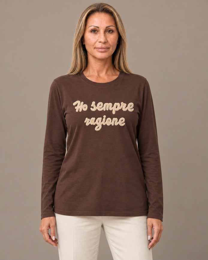 Marseta pronto Abbigliamento T-shirt a maniche lunghe con ricamo "Ho sempre ragione" 