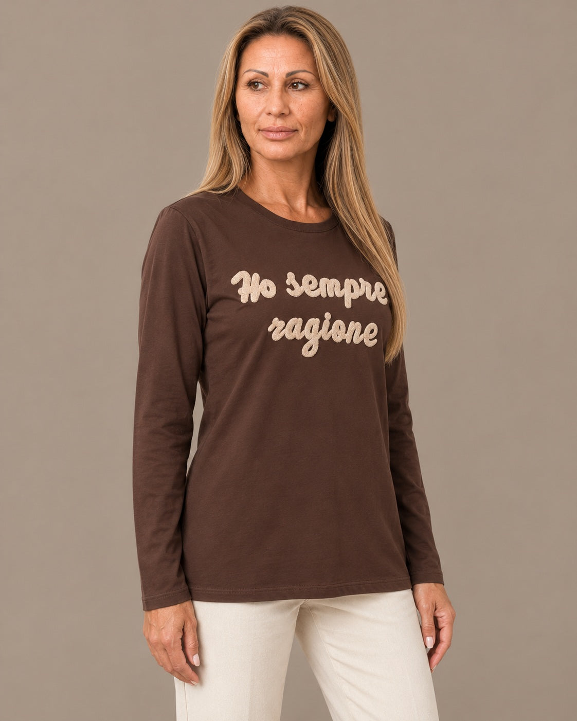 Marseta pronto Abbigliamento T-shirt a maniche lunghe con ricamo "Ho sempre ragione" 