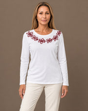 T-shirt con ricamo floreale Azara Marseta pronto Bianco/bordo