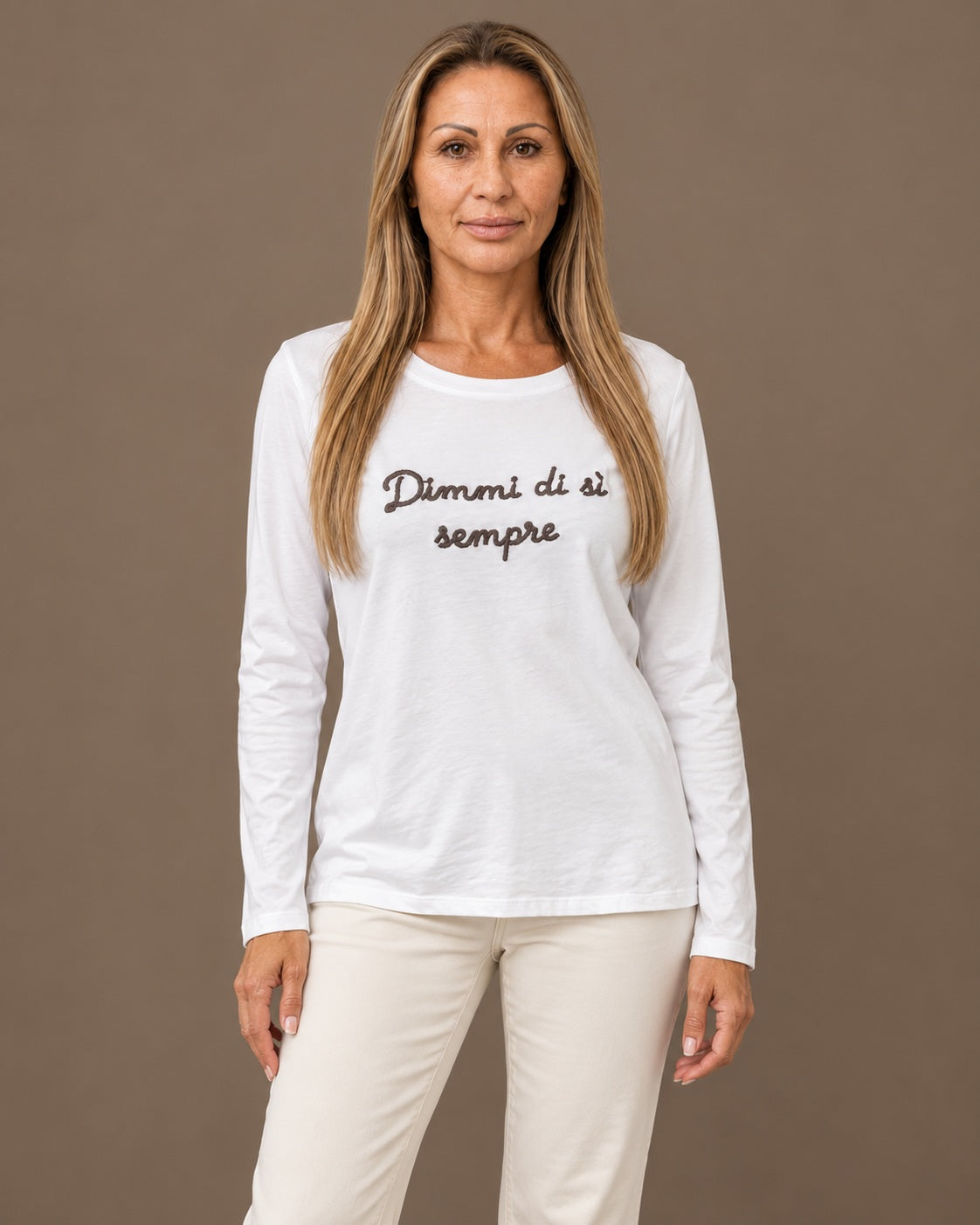 Marseta pronto Abbigliamento T-shirt con ricamo "Dimmi di sì sempre" 