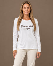 T-shirt con ricamo "Dimmi di sì sempre" Marseta pronto Bianco/marrone