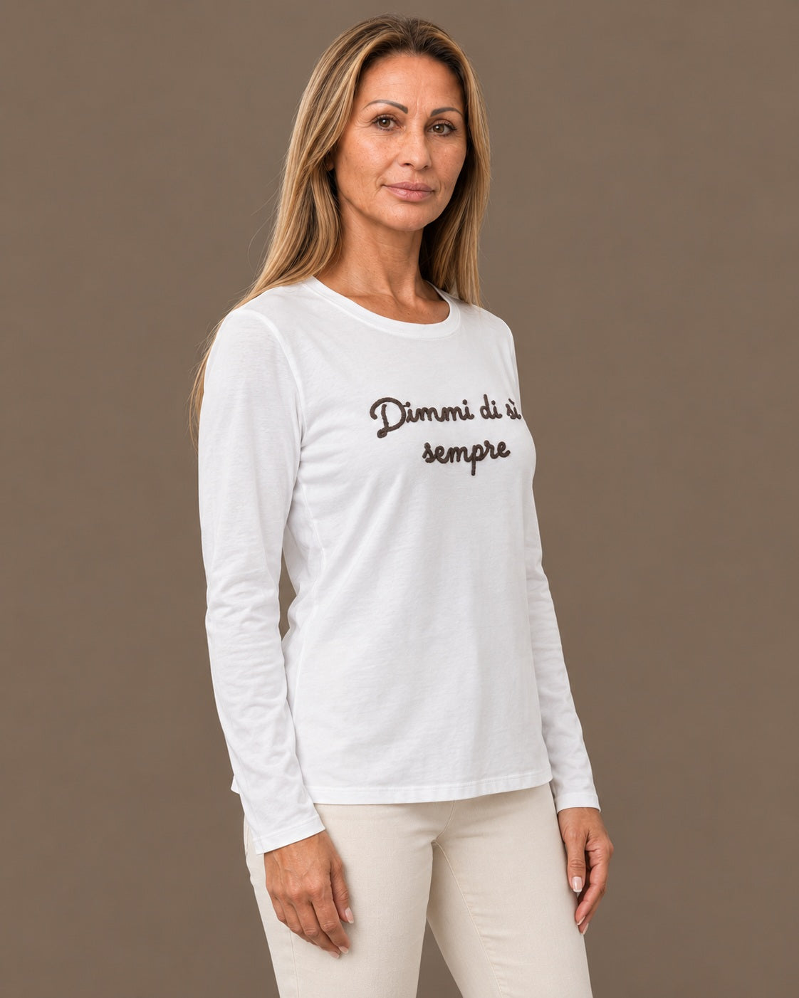 Marseta pronto Abbigliamento T-shirt con ricamo "Dimmi di sì sempre" 