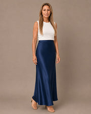 Gonna lunga in satin Marseta pronto Blu