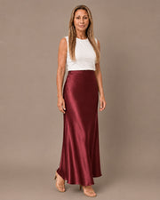 Gonna lunga in satin Marseta pronto Bordeaux