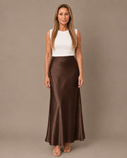 Gonna lunga in satin Marseta pronto Marrone
