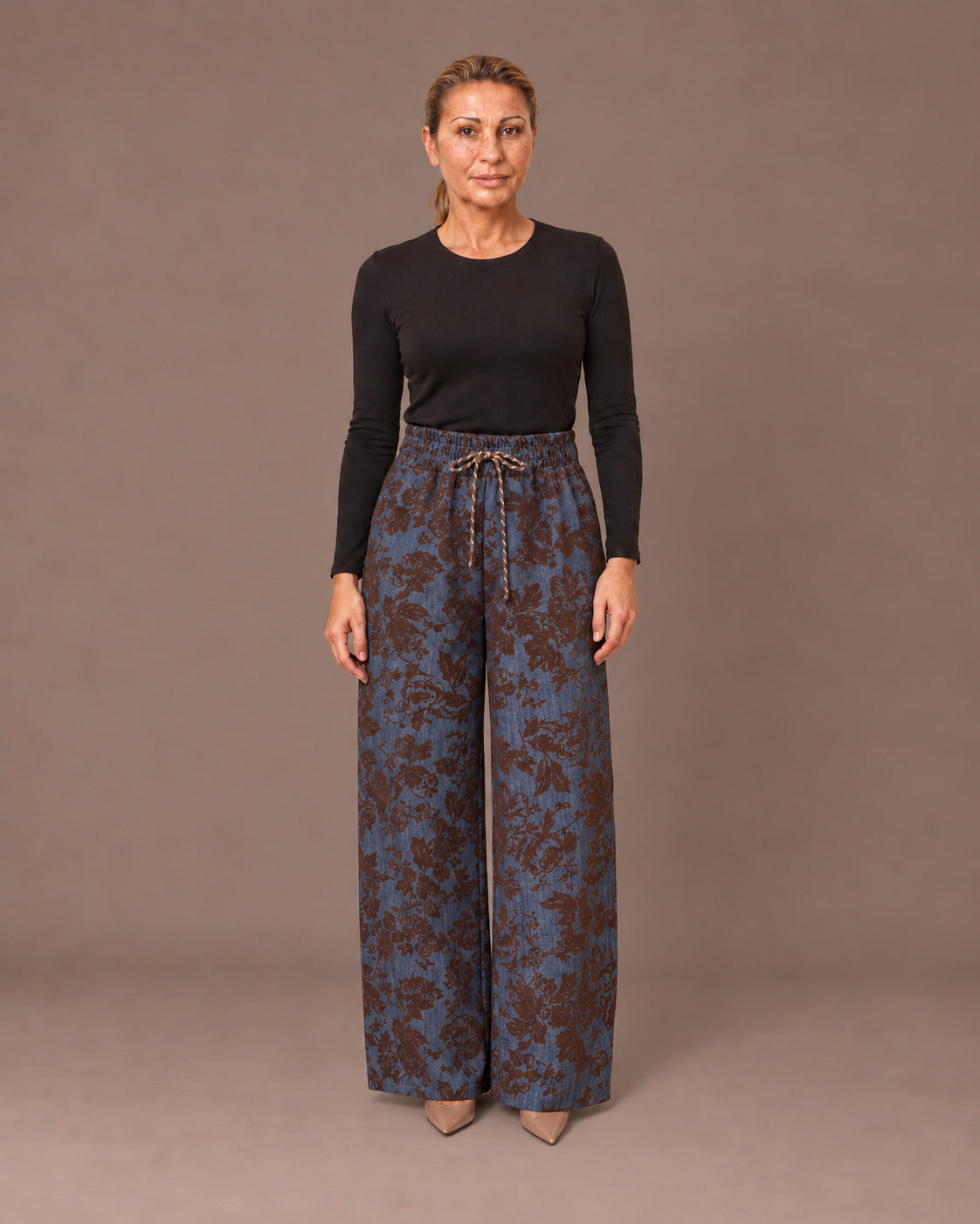 Marseta pronto Abbigliamento Pantalone palazzo floreale con coulisse 