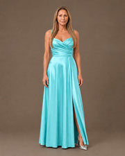 Abito lungo in raso con scollo a cuore Marseta pronto Tiffany
