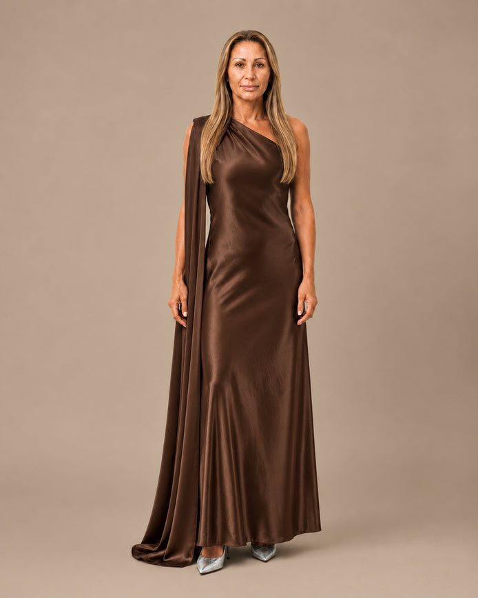 Marseta pronto Abbigliamento Abito monospalla in satin con stola 