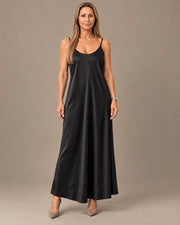 Abito slip dress in raso con taglio in sbieco Marseta pronto Nero