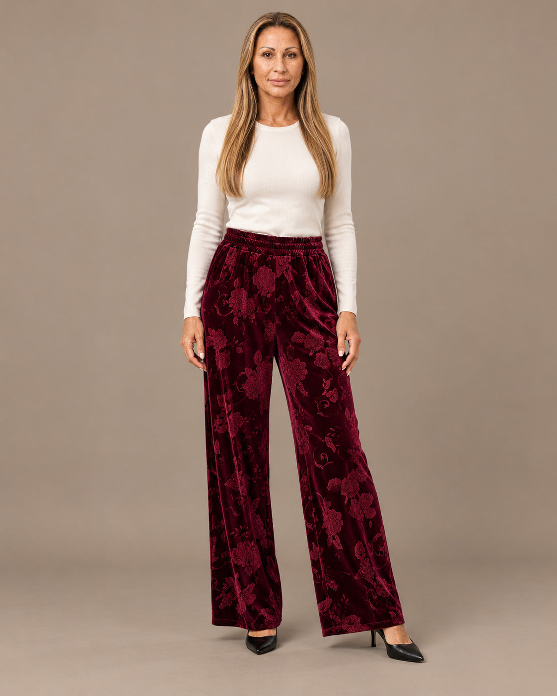 Marseta pronto Abbigliamento Pantalone palazzo in velluto floreale 