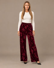 Pantalone palazzo in velluto floreale Marseta pronto Bordeaux