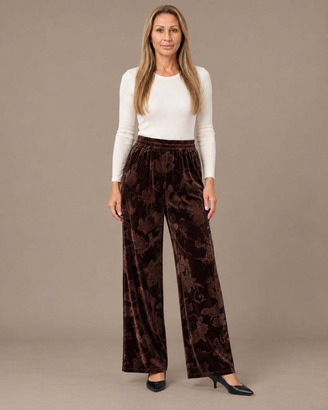 Marseta pronto Abbigliamento Pantalone palazzo in velluto floreale 