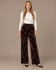 Pantalone palazzo in velluto floreale Marseta pronto Marrone