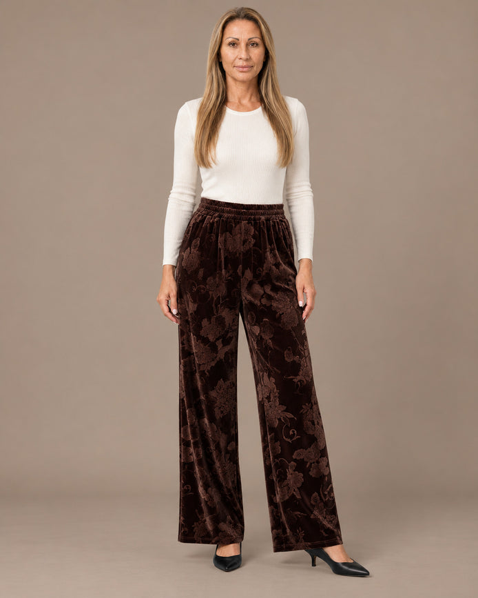 Marseta pronto Abbigliamento Pantalone palazzo in velluto floreale 