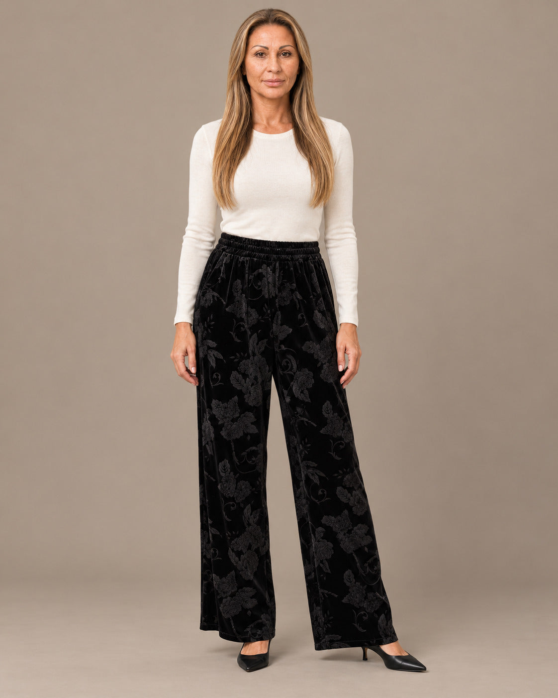 Marseta pronto Abbigliamento Pantalone palazzo in velluto floreale 