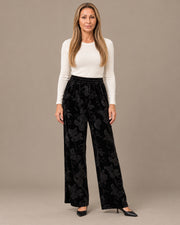 Pantalone palazzo in velluto floreale Marseta pronto Nero