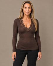 Maglia in cashmere con scollo in pizzo Marseta pronto Marrone