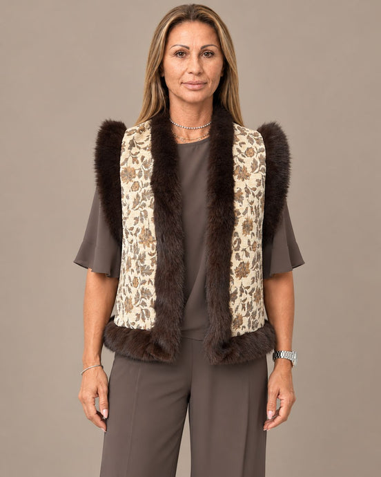 Marseta pronto Abbigliamento Gilet floreale con bordi effetto pelliccia 