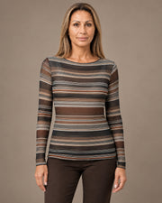Maglia cashmere a righe Marseta pronto Marrone terra
