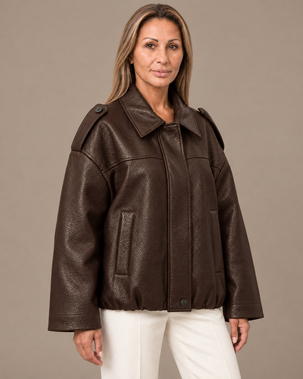Marseta pronto Abbigliamento Giacca in ecopelle con collo ampio 