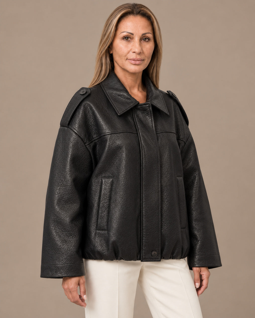 Marseta pronto Abbigliamento Giacca in ecopelle con collo ampio 