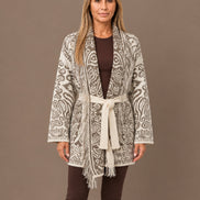 Marseta pronto Abbigliamento Cardigan fantasia paisley con cintura e frange 