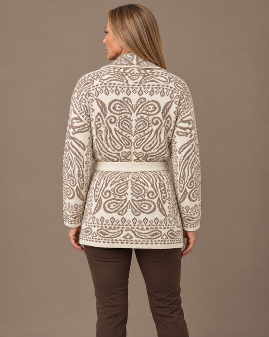 Marseta pronto Abbigliamento Cardigan fantasia paisley con cintura e frange 