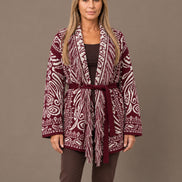 Marseta pronto Abbigliamento Cardigan fantasia paisley con cintura e frange 