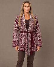 Cardigan fantasia paisley con cintura e frange Marseta pronto Bordeaux