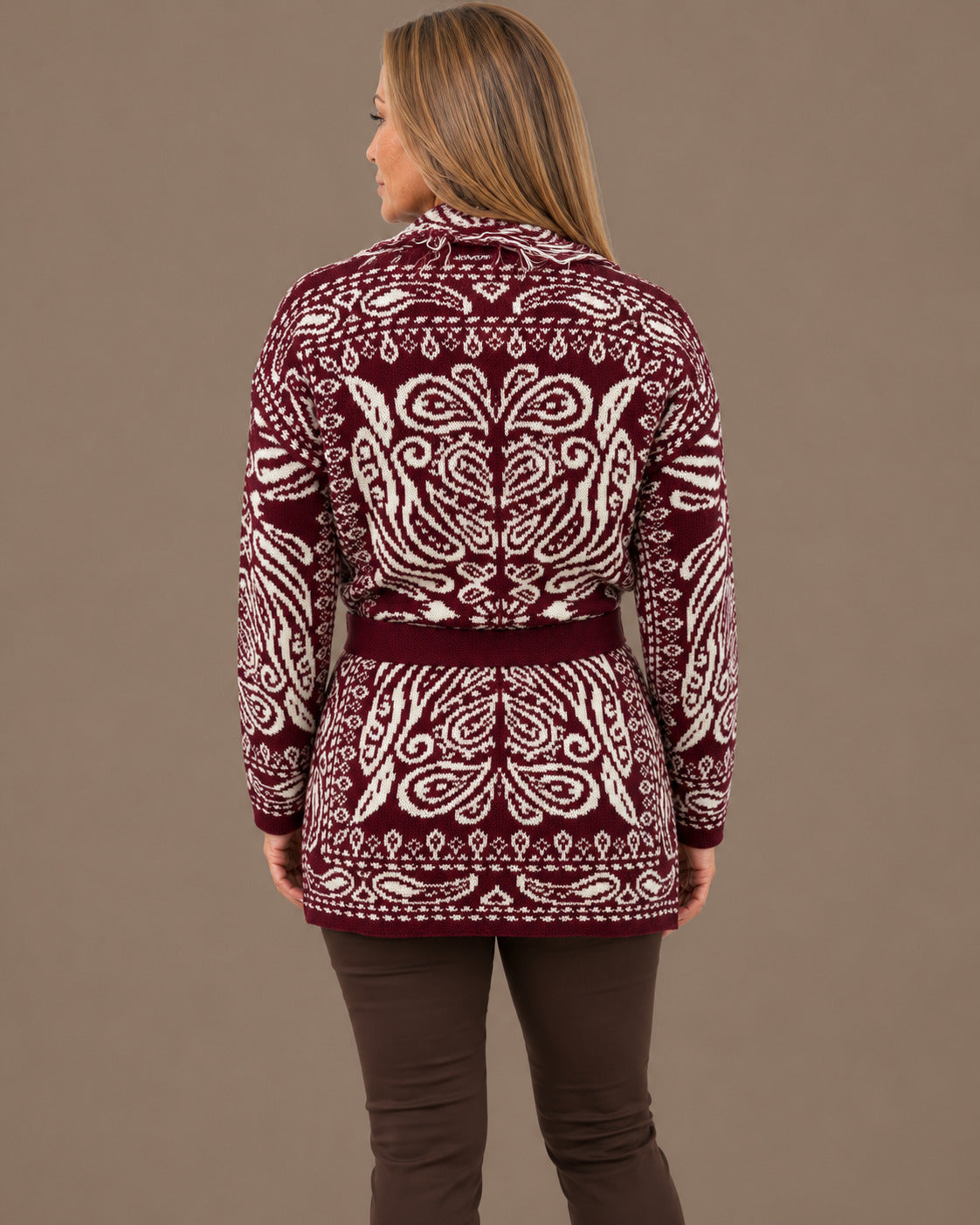 Marseta pronto Abbigliamento Cardigan fantasia paisley con cintura e frange 