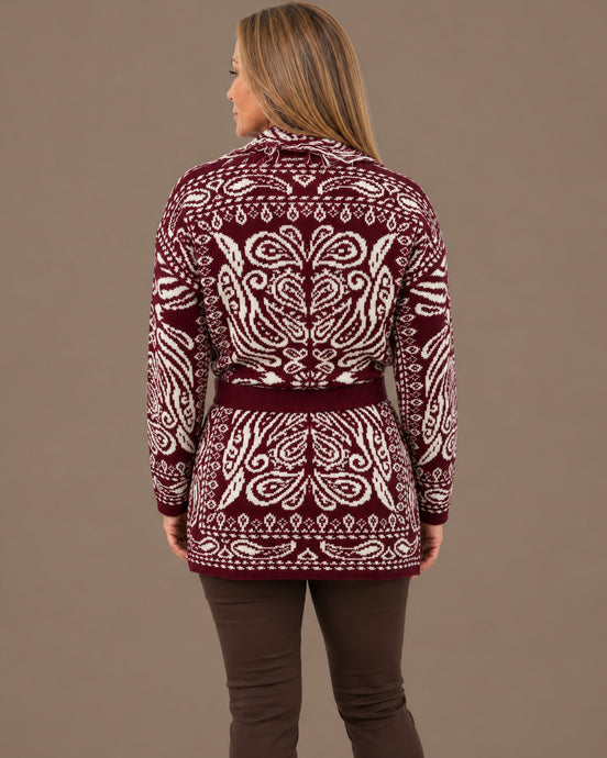 Marseta pronto Abbigliamento Cardigan fantasia paisley con cintura e frange 
