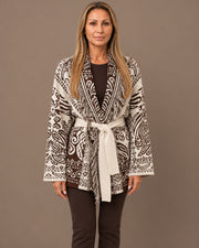 Cardigan fantasia paisley con cintura e frange Marseta pronto Marrone