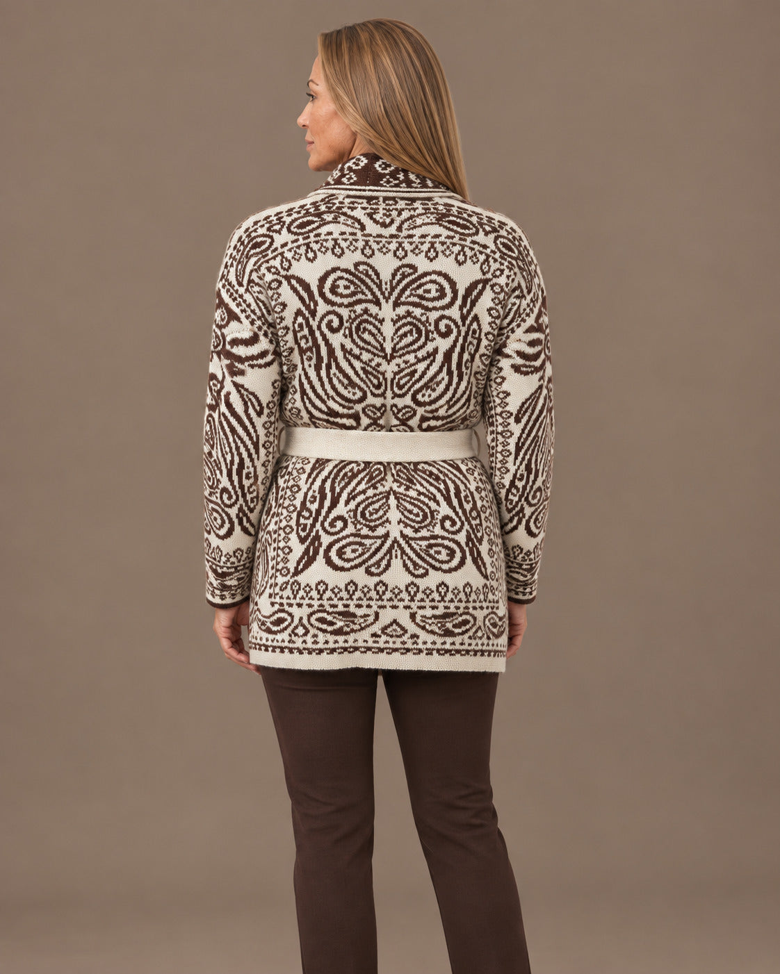Marseta pronto Abbigliamento Cardigan fantasia paisley con cintura e frange 