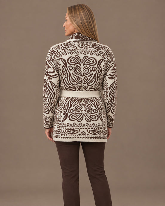 Marseta pronto Abbigliamento Cardigan fantasia paisley con cintura e frange 